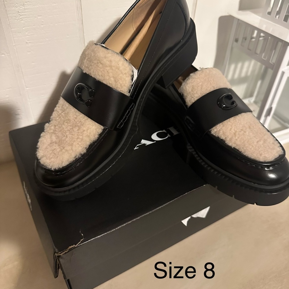 Coach loafer in Black and Cream Sherpa Loafers - Size 8